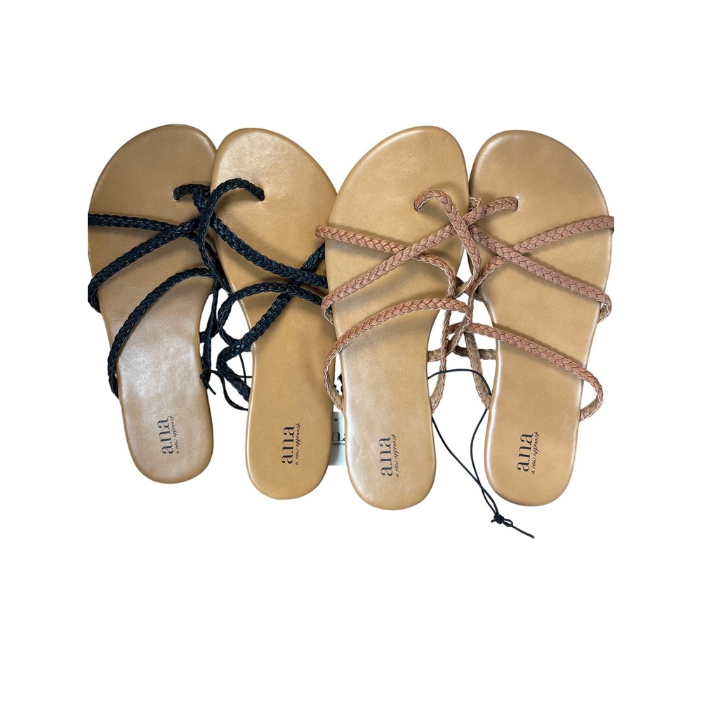 ana a new approach Strappy Braided Thong Sandals Bundle Black Tan 10M 029-0183